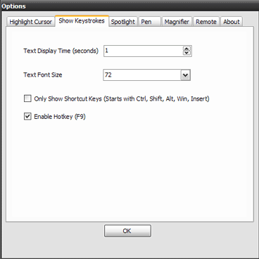 show keystrokes options